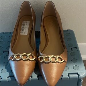 a new day Brown Flats with Gold Chain Detail